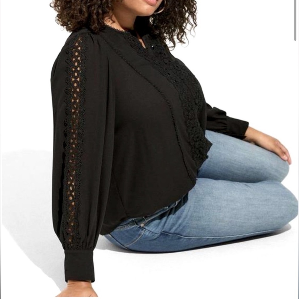 Georgette Lace Trim Button Up Blouse